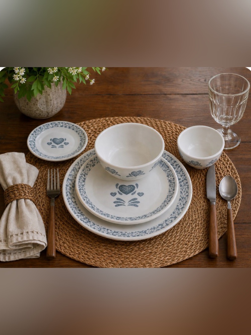 Vtg Corelle Blue Hearts, 20 pc Dish Set (RETIRED)